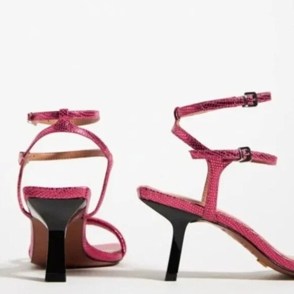 Anthropologie Vicenza Strappy Metallic Heels Magenta Pink Croc Embossed Size 7 - Picture 9 of 9